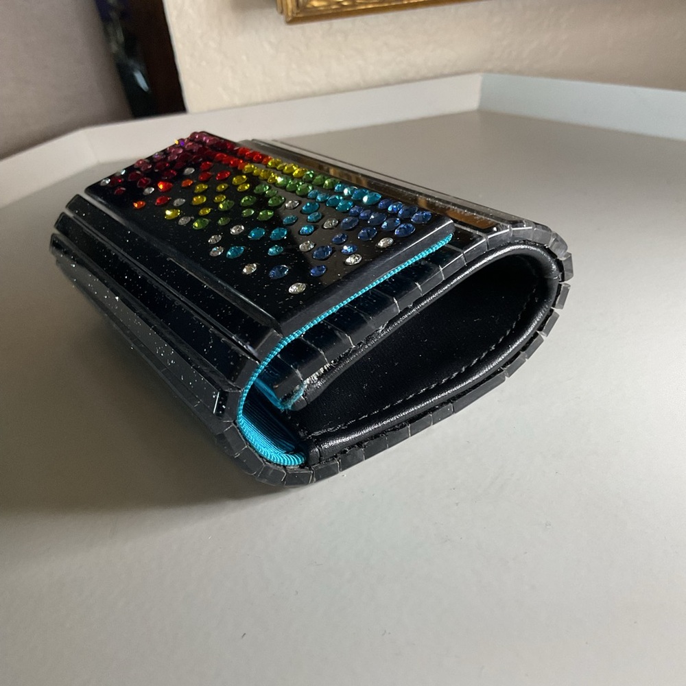 KURT GEIGER MINI PARTY CLUTCH REMOVABLE BEADED STRAP BLACK WITH CRYSTALS NWOT - Picture 6 of 11